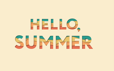 Summer poster with the inscription "hello summer". Vector illustration. Papercut style.