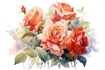Romantic Rose Bouquet watercolor illustration. Generative AI