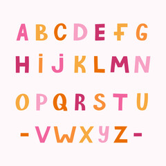 Cute playful font in childish naive style. Fidgety bold alphabet with uppercase letters for festival headline, greeting card, poster design. Trendy Latin ABC for book cover, printed quotes, logotype