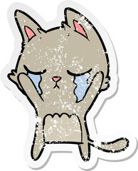 distressed sticker of a crying cartoon cat