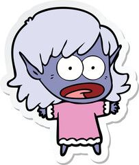 sticker of a cartoon shocked elf girl