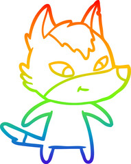 rainbow gradient line drawing of a friendly cartoon wolf