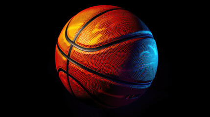 A basketball  is shown in the dark, neon color, original banner of sport, black background, AI 