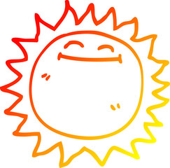 warm gradient line drawing of a cartoon shining sun