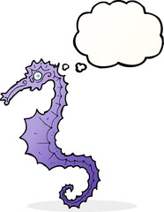 cartoon sea horse with thought bubble