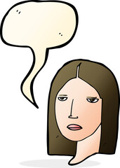 cartoon serious woman with speech bubble