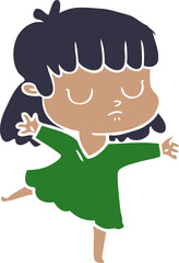 flat color style cartoon indifferent woman dancing