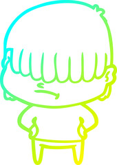 cold gradient line drawing of a cartoon boy with untidy hair