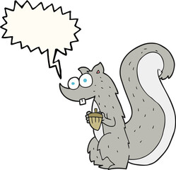 freehand drawn speech bubble cartoon squirrel with nut