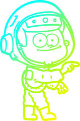 cold gradient line drawing of a happy astronaut cartoon
