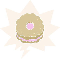 cartoon biscuit with speech bubble in retro style