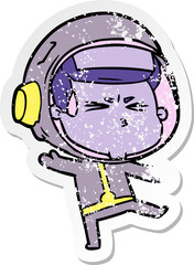 Naklejka premium distressed sticker of a cartoon stressed astronaut