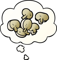 cartoon chopped mushrooms with thought bubble in smooth gradient style