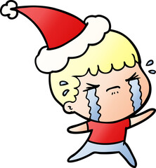 hand drawn gradient cartoon of a man crying wearing santa hat