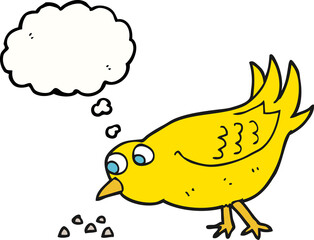 freehand drawn thought bubble cartoon bird pecking seeds