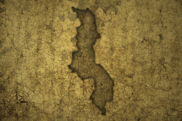 map of malawi on a old vintage crack paper background .