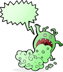 cartoon gross monster being sick with speech bubble