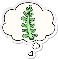 cartoon plant with thought bubble as a printed sticker