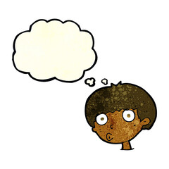 cartoon surprised boy with thought bubble