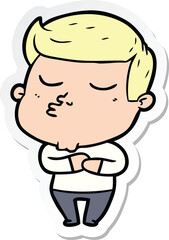 sticker of a cartoon model guy pouting