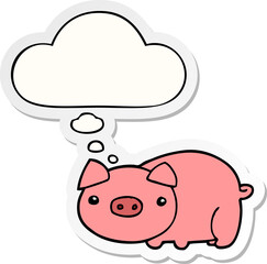 cartoon pig with thought bubble as a printed sticker