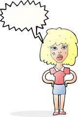 cartoon tough woman with speech bubble