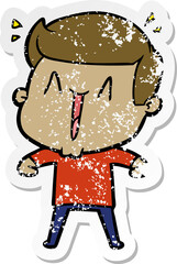 distressed sticker of a cartoon excited man