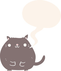 cartoon cat with speech bubble in retro style