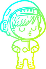 cold gradient line drawing of a cartoon astronaut woman