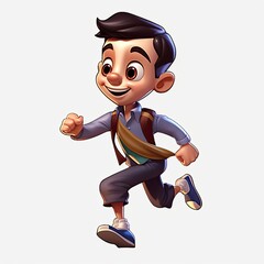 Schoolboy returning to class in the form of a cartoon character with a caricature face. Generative AI