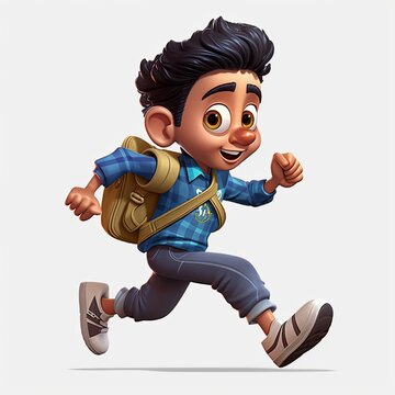 Schoolboy returning to class in the form of a cartoon character with a caricature face. Generative AI
