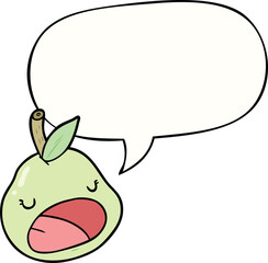 cute cartoon pear with speech bubble