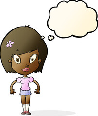 cartoon pretty woman with thought bubble