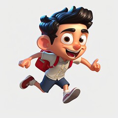 Schoolboy returning to class in the form of a cartoon character with a caricature face. Generative AI