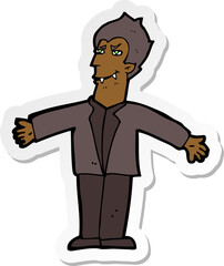 sticker of a cartoon vampire man with open arms