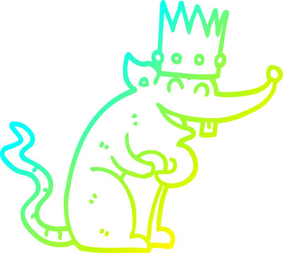 cold gradient line drawing of a cartoon rat king laughing