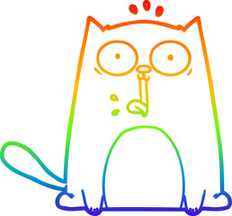 rainbow gradient line drawing of a funny cartoon cat