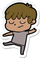 sticker of a cartoon happy boy