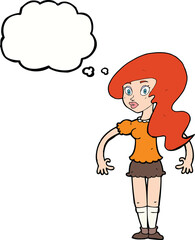 cartoon pretty woman with thought bubble