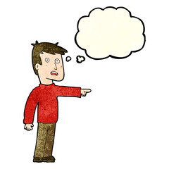 cartoon pointing man with thought bubble