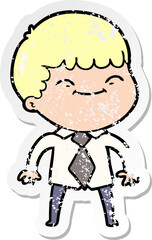 distressed sticker of a cartoon happy boy