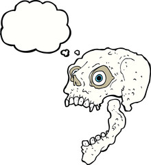 cartoon scary skull with thought bubble
