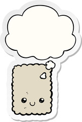 cartoon biscuit with thought bubble as a printed sticker