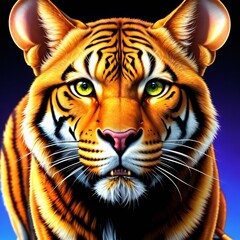 Magnificent Front Facing Tiger Head Illustration - Generative A.I. Art
