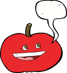 cartoon happy apple with speech bubble