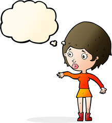 cartoon concerned woman reaching out with thought bubble