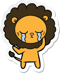 sticker of a crying cartoon lion