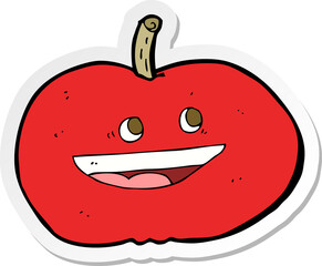 sticker of a cartoon happy apple