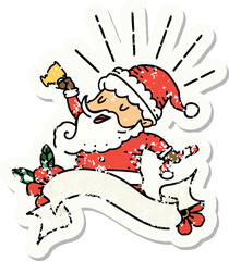 worn old sticker of a tattoo style santa claus christmas character celebrating