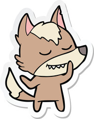 sticker of a friendly cartoon wolf